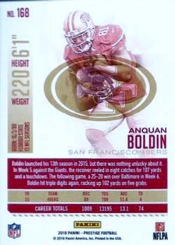 2016 Panini Prestige - Xtra Points Red #168 Anquan Boldin Back