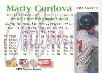 1996 Signature Rookies Auto-Bilia - Baseball Auto-Bilia Preview #B2 Marty Cordova Back