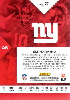 2016 Donruss Elite - Black #27 Eli Manning Back