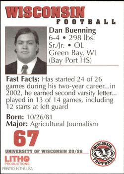 2003 Wisconsin Badgers Program Cards #20 Dan Buenning Back