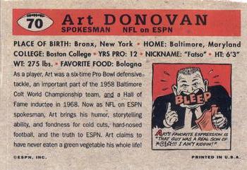 1995 ESPN NFL Announcers Ad Cards #70 Art Donovan Back