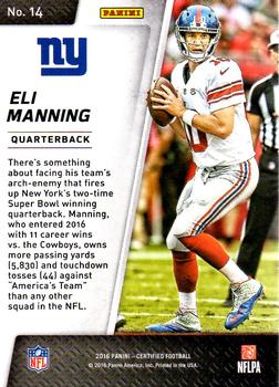 2016 Panini Certified - Sunday Certified Mirror Green #14 Eli Manning Back