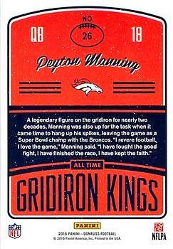 2016 Donruss - All-Time Gridiron Kings Studio #26 Peyton Manning Back