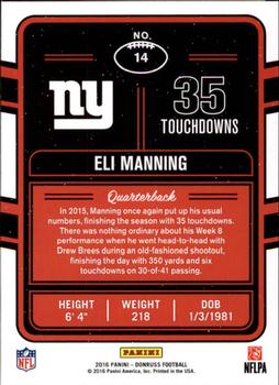2016 Donruss - Production Line Touchdowns #14 Eli Manning Back