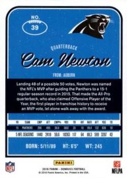 2016 Donruss - Press Proofs Red #39 Cam Newton Back
