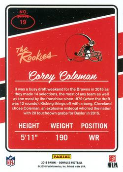 2016 Donruss - The Rookies #19 Corey Coleman Back