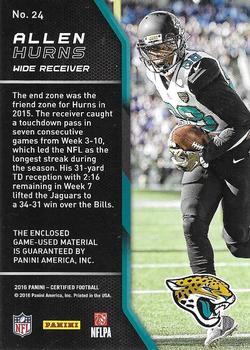 2016 Panini Certified - Fabric of the Game #24 Allen Hurns Back