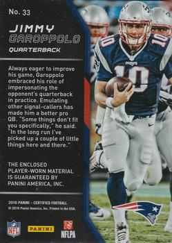 2016 Panini Certified - Fabric of the Game Prime #33 Jimmy Garoppolo Back