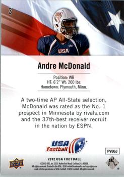 2012 Upper Deck USA Football #3 Andre McDonald Back