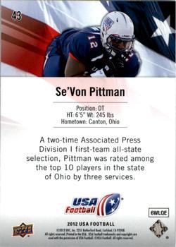 2012 Upper Deck USA Football #43 Se'Von Pittman Back