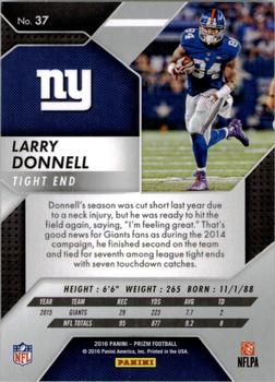 2016 Panini Prizm #37 Larry Donnell Back