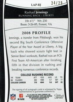 2009 Bowman Draft Picks - College Letter Patch Autographs #LAP-RJ Rashad Jennings Back