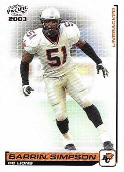 2003 Pacific  CFL - Red #11 Barrin Simpson Front