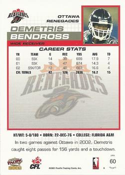 2003 Pacific  CFL - Red #60 Demetris Bendross Back