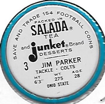 1962 Salada Coins #3 Jim Parker Back