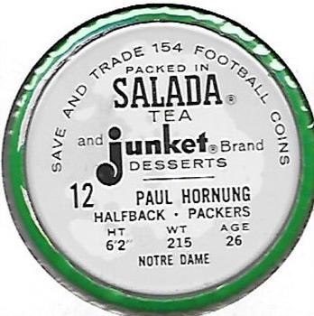 1962 Salada Coins #12 Paul Hornung Back