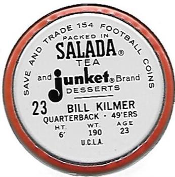 1962 Salada Coins #23 Bill Kilmer Back