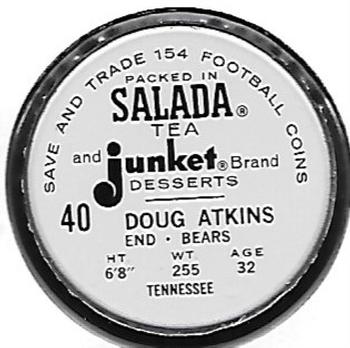 1962 Salada Coins #40 Doug Atkins Back