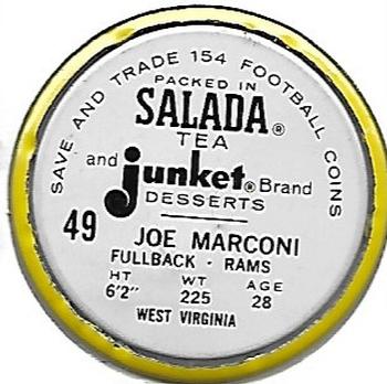 1962 Salada Coins #49 Joe Marconi Back