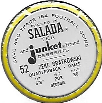 1962 Salada Coins #52 Zeke Bratkowski Back