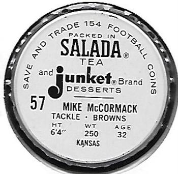1962 Salada Coins #57 Mike McCormack Back