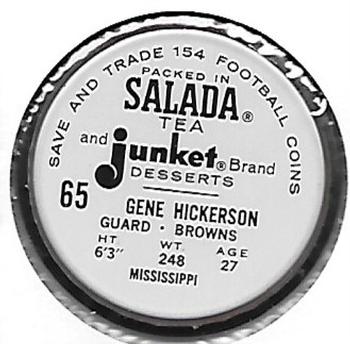 1962 Salada Coins #65 Gene Hickerson Back