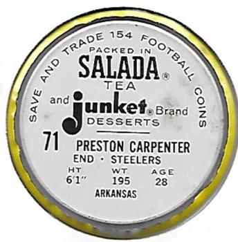 1962 Salada Coins #71 Preston Carpenter Back