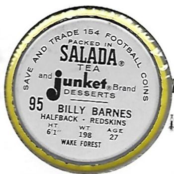 1962 Salada Coins #95 Bill Barnes Back