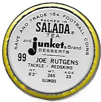 1962 Salada Coins #99 Joe Rutgens Back