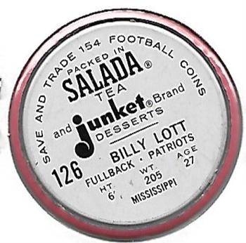 1962 Salada Coins #126 Billy Lott Back