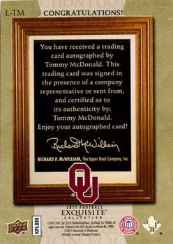 2011 Upper Deck Exquisite Collection - Legacy Signatures #L-TM Tommy McDonald Back