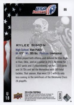 2014 Upper Deck USA Football #86 Rylee Simon Back