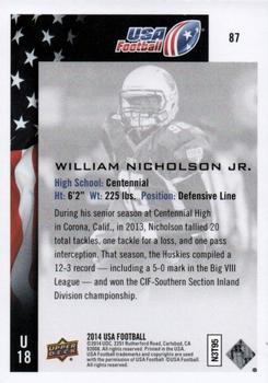 2014 Upper Deck USA Football #87 William Nicholson Jr. Back