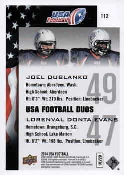 2014 Upper Deck USA Football #112 Joel Dublanko / Lorenval Donta Evans Back