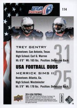 2014 Upper Deck USA Football #114 Trey Gentry / Merrick Sims II Back