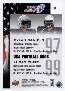 2014 Upper Deck USA Football #119 Dylan Daniels / Lucas Plate Back