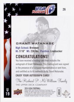 2014 Upper Deck USA Football - Autograph #26 Grant Watanabe Back