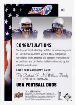 2014 Upper Deck USA Football - Autograph #109 Luke Hudson / Jared Mayden Back