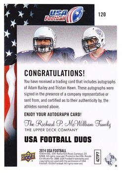 2014 Upper Deck USA Football - Autograph #120 Tristan Hawn / Adam Bailey Back