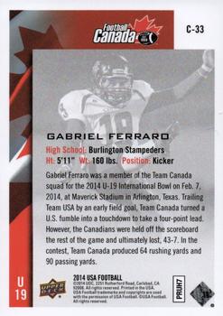 2014 Upper Deck USA Football - Team Canada #C-33 Gabriel Ferraro Back