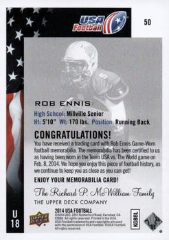2014 Upper Deck USA Football - Future Swatch #50 Rob Ennis Back