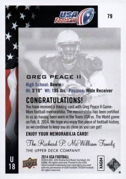 2014 Upper Deck USA Football - Future Swatch #79 Greg Peace Back