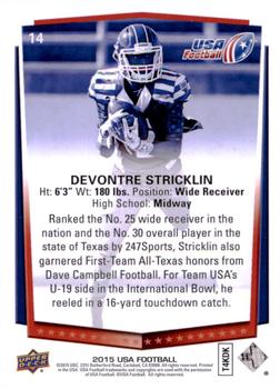 2015 Upper Deck USA Football #14 Devontre Stricklin Back