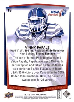 2015 Upper Deck USA Football #19 Vinny Papale Back