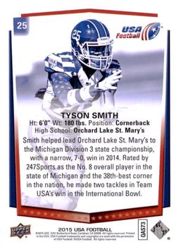 2015 Upper Deck USA Football #25 Tyson Smith Back
