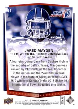 2015 Upper Deck USA Football #41 Jared Mayden Back