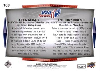 2015 Upper Deck USA Football #108 Anthony Hines III / Loren Mondy Back