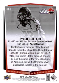 2015 Upper Deck USA Football #155 Tyler Seiffert Back
