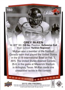 2015 Upper Deck USA Football #160 Grey McKen Back