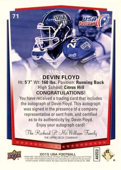 2015 Upper Deck USA Football - Autograph #71 Devin Floyd Back